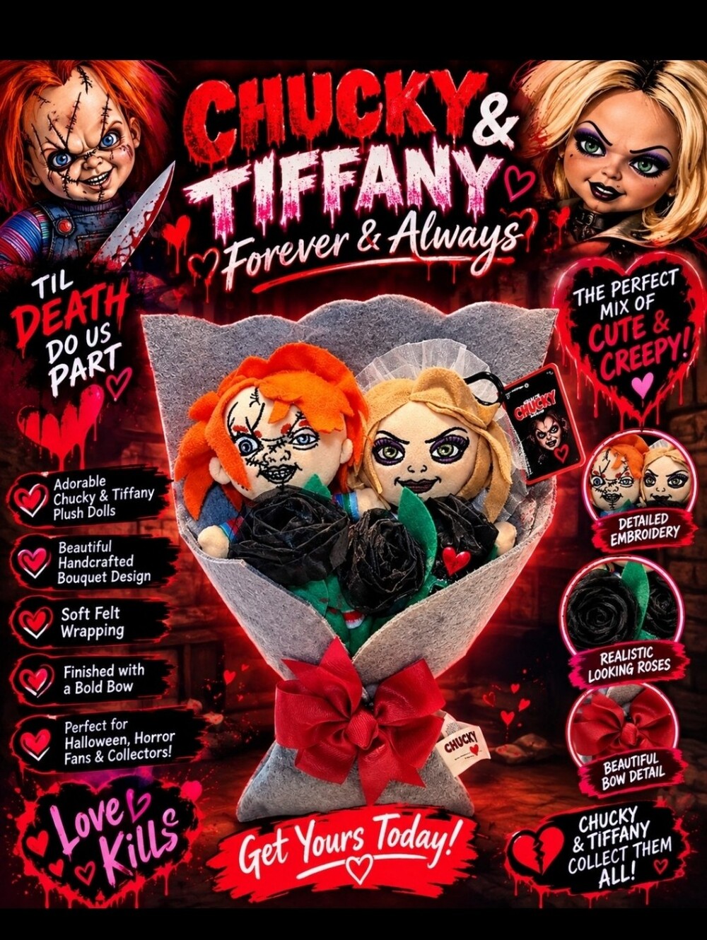 CHUCKY & TIFFANY Plush Bouquet ❤️🔪